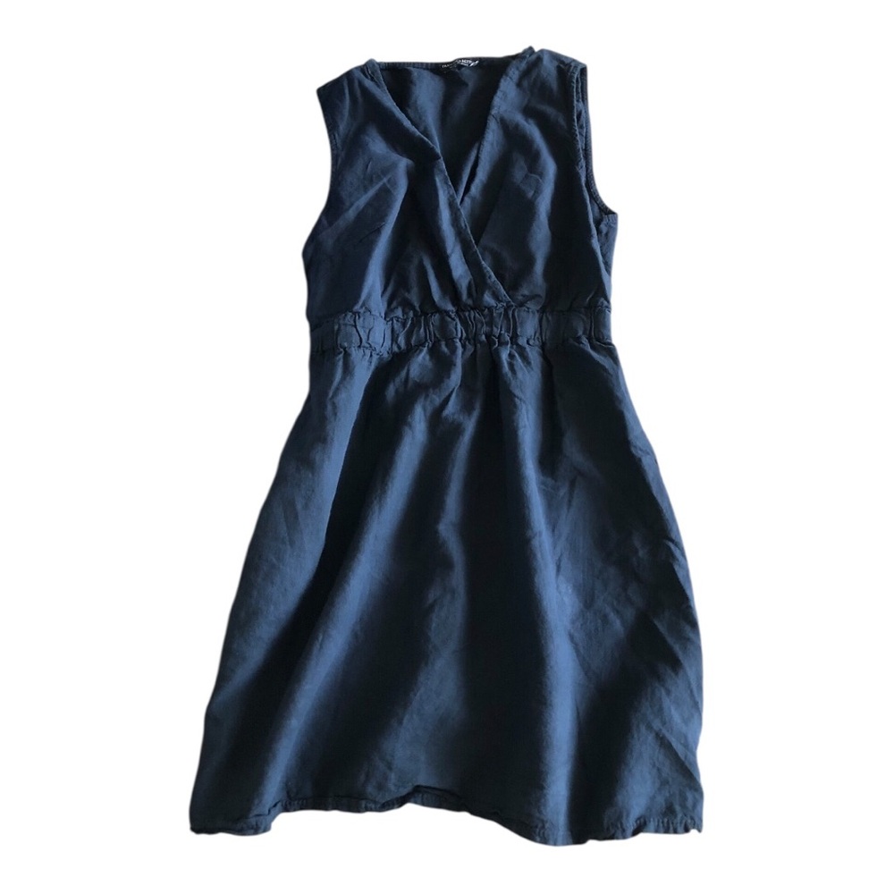 Francesca Bettini Sleeveless V-Neck Navy Midi Dress with Gathered Waist